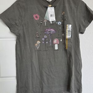 Anita Gray Short Sleeve Tee with Floral and Mushroom Design